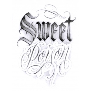 sweet poison escrito em letra cursiva com sombreamento