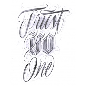 Trust no one escrito em letra cursiva